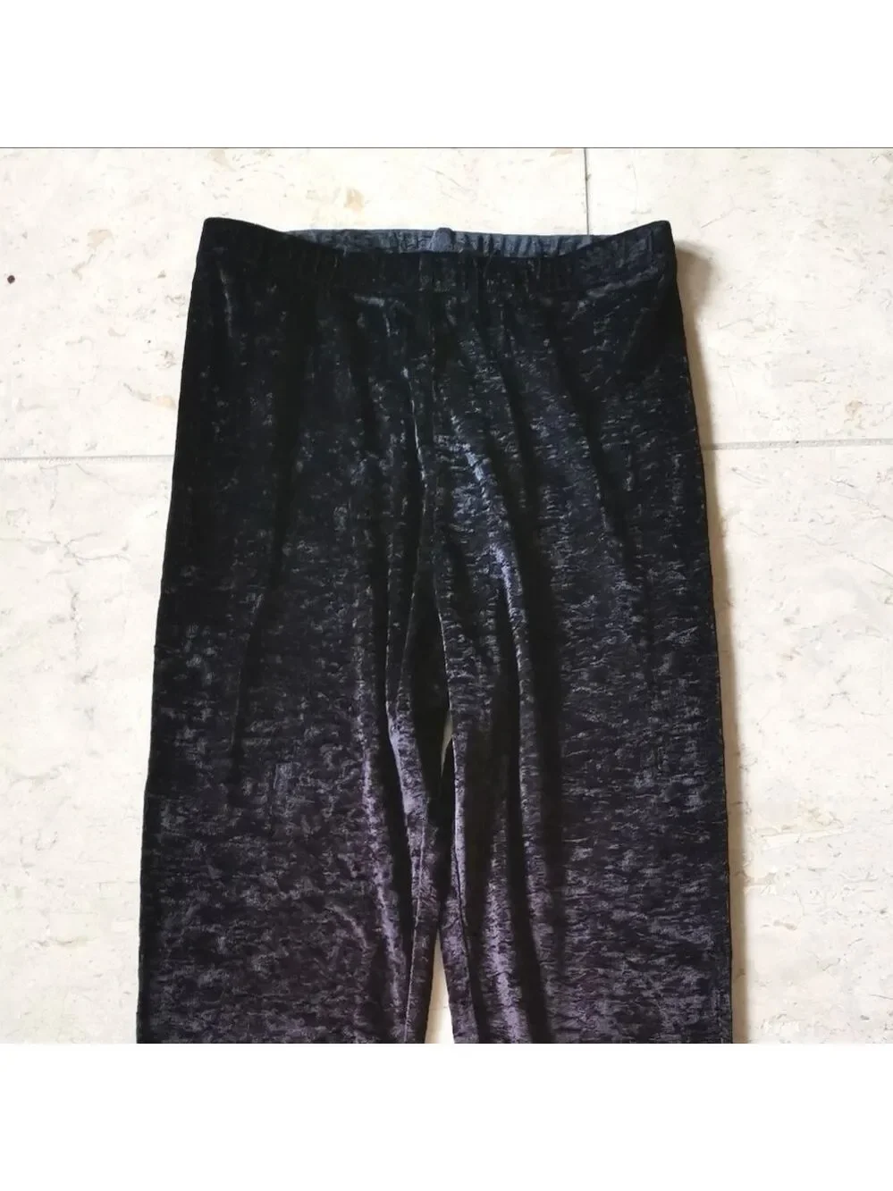 Crushed velvet black leggings lounge pants - Picture 3 of 5